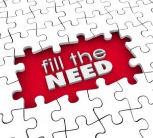 Puzzle with missing piece displaying the phrase 'fill the need' in red, representing how an Independent Insurance Agent meets coverage needs and solves insurance challenges