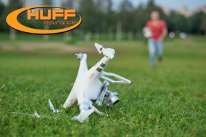 Crashed recreational drone on the ground, highlighting the importance of drone insurance from Huff Insurance, Insurance agent in Pasaedna, MD