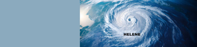 Satellite image of Hurricane Helene forming over the ocean, with a large swirling eye and spiraling cloud bands extending outward. The storm is labeled "Helene" in bold text, emphasizing its presence. The image highlights the intensity and scale of the hurricane, showcasing its potential impact on both coastal and inland areas. Ideal for visual content on natural disasters, storm preparedness, and flood insurance awareness. This visual reinforces the importance of understanding hurricane risk and the need for comprehensive insurance coverage, especially in the aftermath of Hurricane Helene’s unexpected inland flooding.